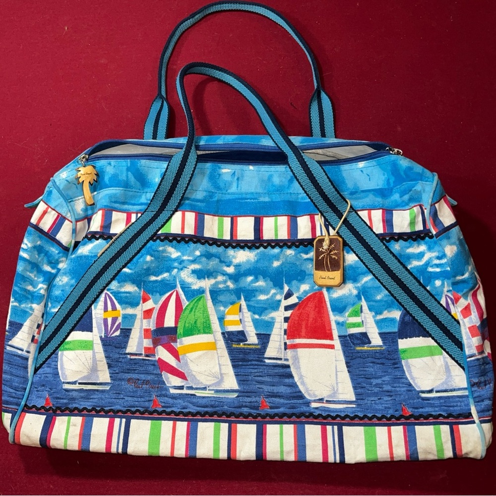 Paul Brent SAILBOAT BEACH Duffle BAG Panama City ARTIST Hand Painted Canvas 22”